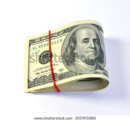 American dollars isolated on white background, selective focus. 