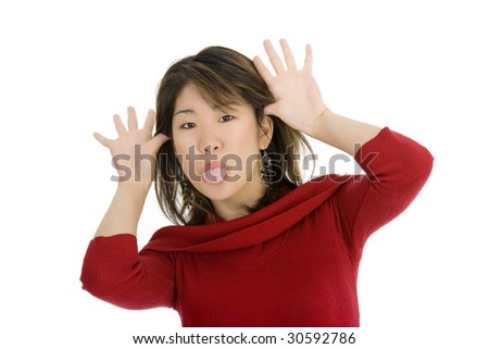 Asian teenager with some attitude on white background