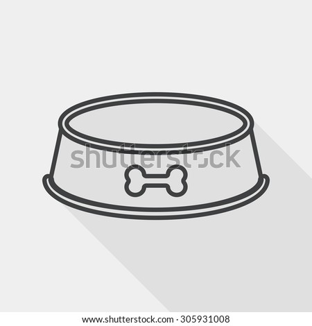 Pet dog bowl flat icon with long shadow, line icon