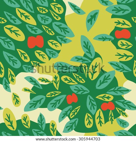 Seamless pattern of abstract leaves and apples