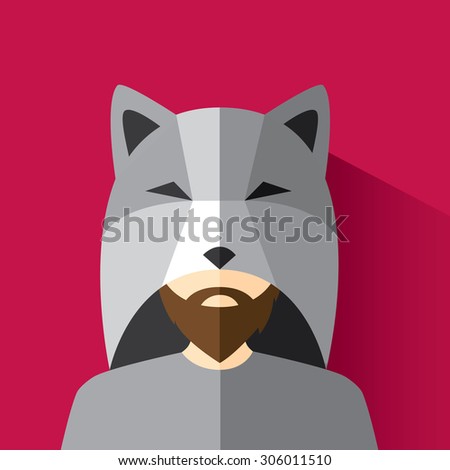 The wolf avatar. A man dressed as a wolf. Avatar animal. The flat design. Vector illustration