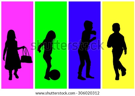Vector silhouette of children on a colored background.