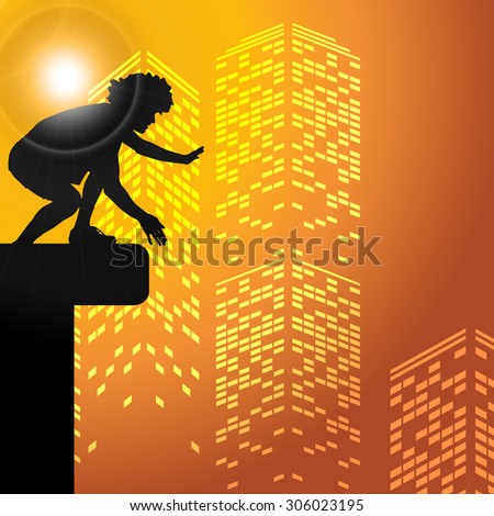 Black vector silhouette parkour man on white background