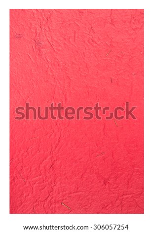 Red Craft eco textured paper sheet. Handmade paper texture(Sa Paper) Isolated on white background.