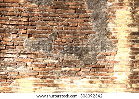 Ancient remains brick wall & building texture in Thailand