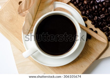 black coffee in white cup.