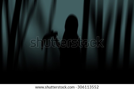 happy Halloween grim reaper dark silhouettes abstract background and use Gaussian blurred effect and can use in poster or fill text