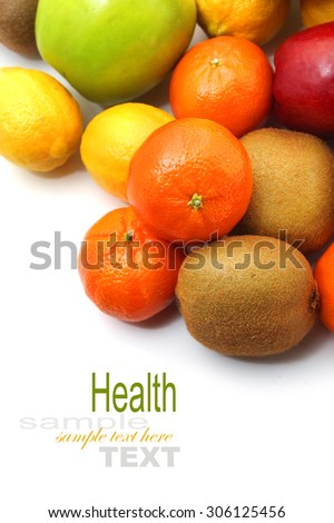 Group of fresh fruits isolated on white