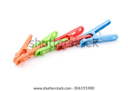 Colorful clothes peg isolated on white background.