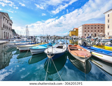 A view of the Venetian port city of Piran facing the Adriatic sea , Piran, Slovenia Royalty-Free Stock Photo #306205391