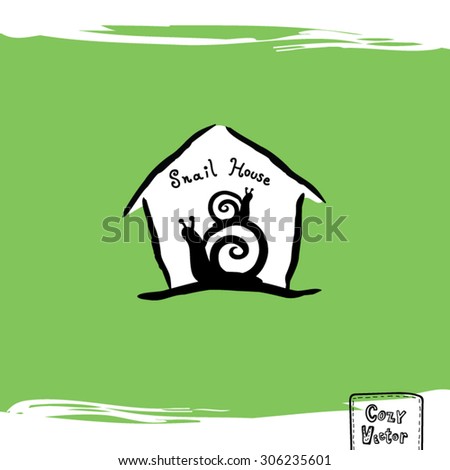 Hand drawing house with snail logo cartoon vector.