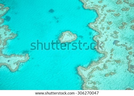 Aerial view of Great Barrier Reef in Whitsundays, Queensland, Australia