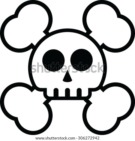 Cartoon illustration of a skull and bones set. 