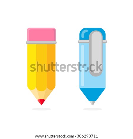 Pencil and pen in the white background. Vector illustration.