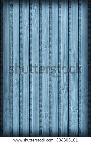 Photograph of Bamboo Place Mat, Blue Stained, Bleached and Mottled, Vignette Grunge Texture Detail.