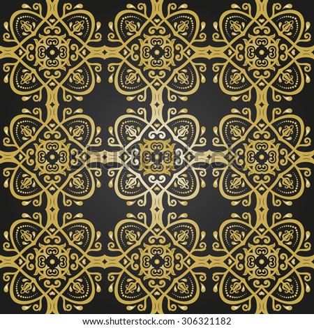 Oriental vector classic colored pattern. Seamless abstract black and golden background