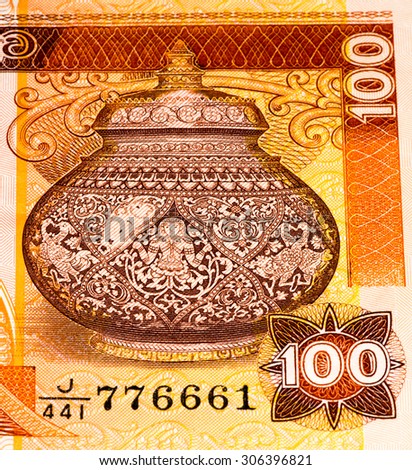100 Sri Lankan rupee bank note. Rupees is the national currency of Sri Lanka