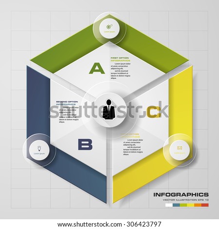 3 steps in modern design hexagonal infographics diagram. Vector Illustration background.