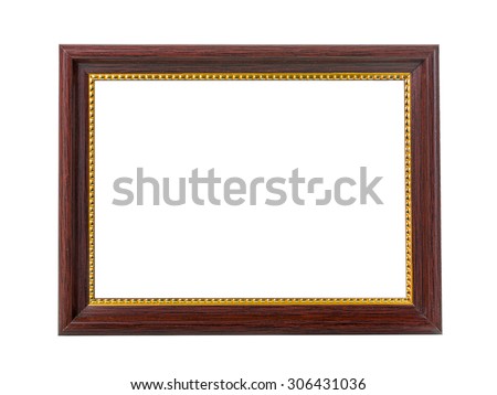 Brown wooden frame for painting or picture isolated on white background