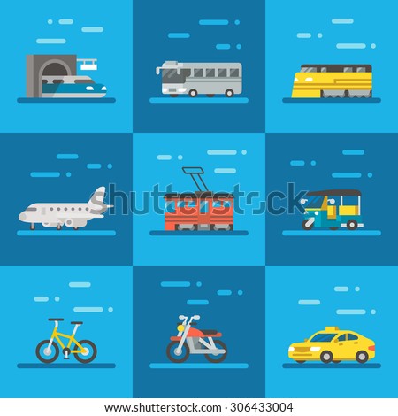 Travel vehicles set flat design illustration vector