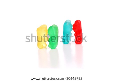 Colored gummy bears, isolated over white background
