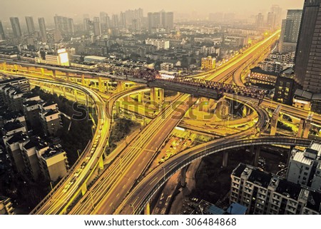A road junction at evening in changsha ,china