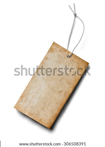 close up of  a price label note on white background