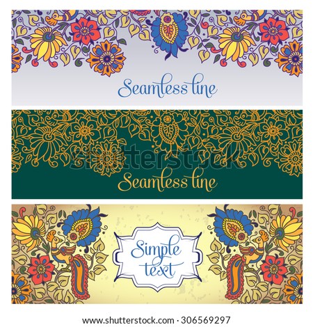 Website header or banner set with indian motifs floral design. Vector