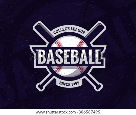 Colorful baseball sport logo label on dark background. Vector abstract illustration.