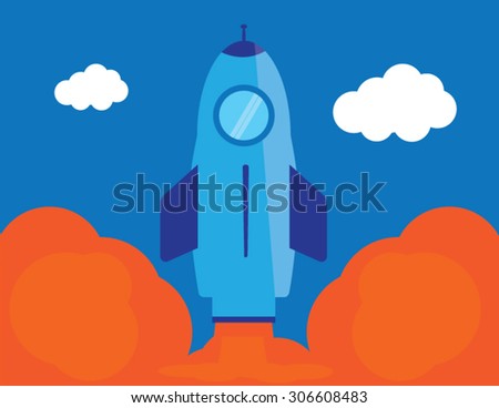 Flat rocket icon startup illustration
