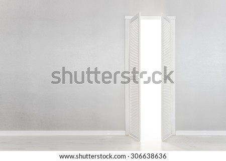 Open White Door on grey Wall