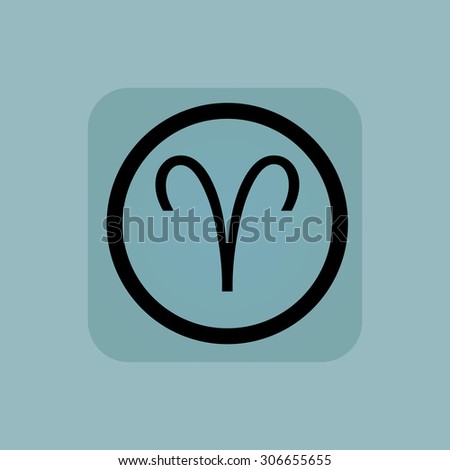 Aries zodiac symbol in circle, in square, on pale blue background