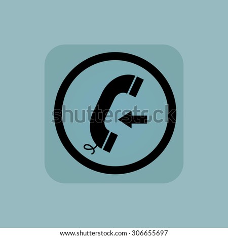 Phone receiver and left arrow in circle, in square, on pale blue background