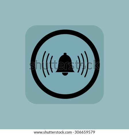 Ringing bell in circle, in square, on pale blue background