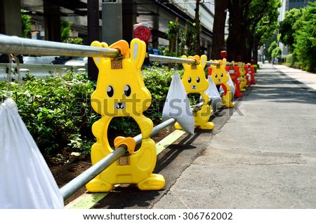 Rabbit-shaped post of barricade at construction site, Japan