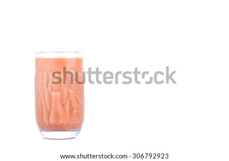 Ice chocolate  in a glass over white background
