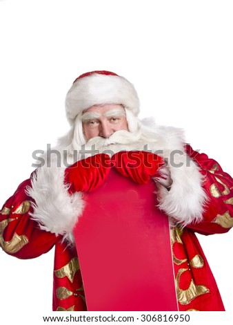 Serious Santa Claus is giving the new snowboard