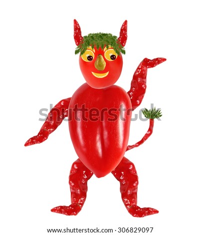 Creative food concept. Funny little  devil made of chili peppers