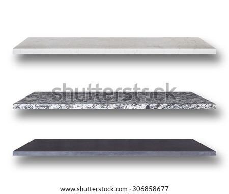 Empty top of natural stone shelves isolated on white background. For product display