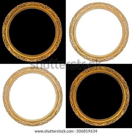 Old gold frames isolates on black and white