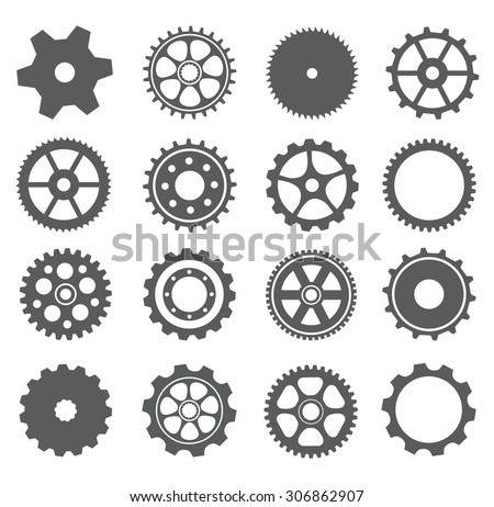 gear collection machine gear (wheel cogwheel vector, set of gear wheels, collection of vector gear). Can be the app button for web. 16 gear picture, can be used for your gear application  Royalty-Free Stock Photo #306862907