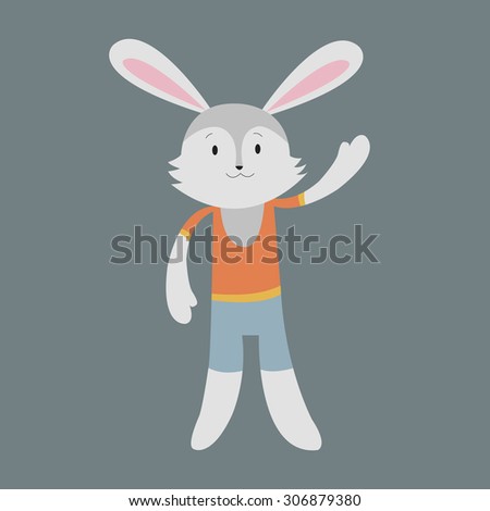 vector illustration of cute cartoon bunny character on blue background