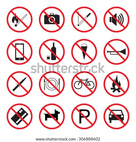 Prohibition signs, no symbols vector icon set
