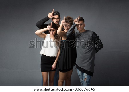l for a group of losers people, dark background