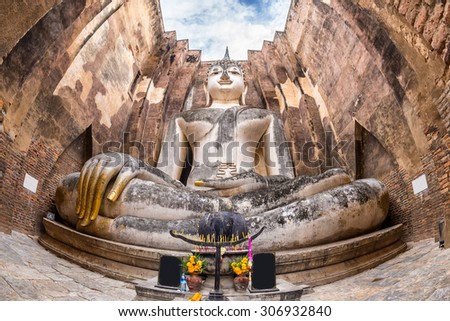 ancient buddha statue. Sukhothai Historical Park, Sukhothai Province, Thailand