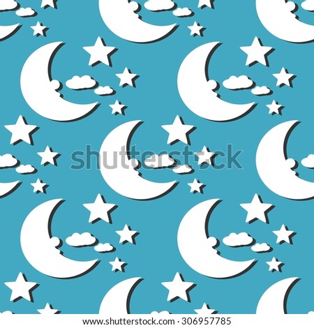 repeating pattern with moon, stars and clouds
