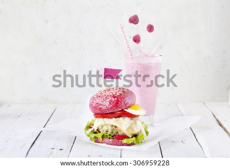 Fast food for girls - healthy chicken burger with beetroot bun