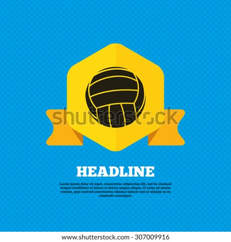 Volleyball sign icon. Beach sport symbol. Yellow label tag. Circles seamless pattern on back. Vector