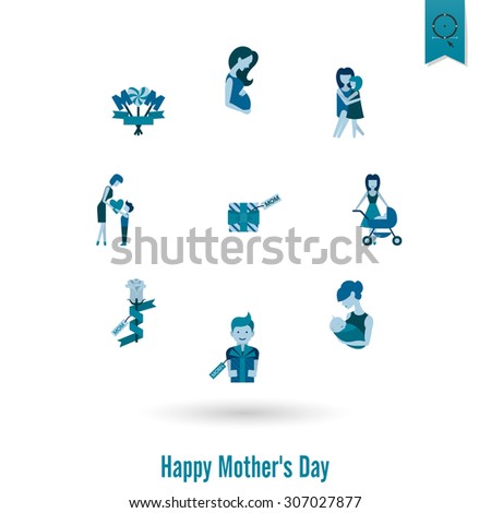 Happy Mothers Day Simple Flat Icons. Vector, Clean Work, Minimum Points