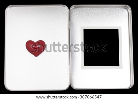 Photo frame with heart in metal box